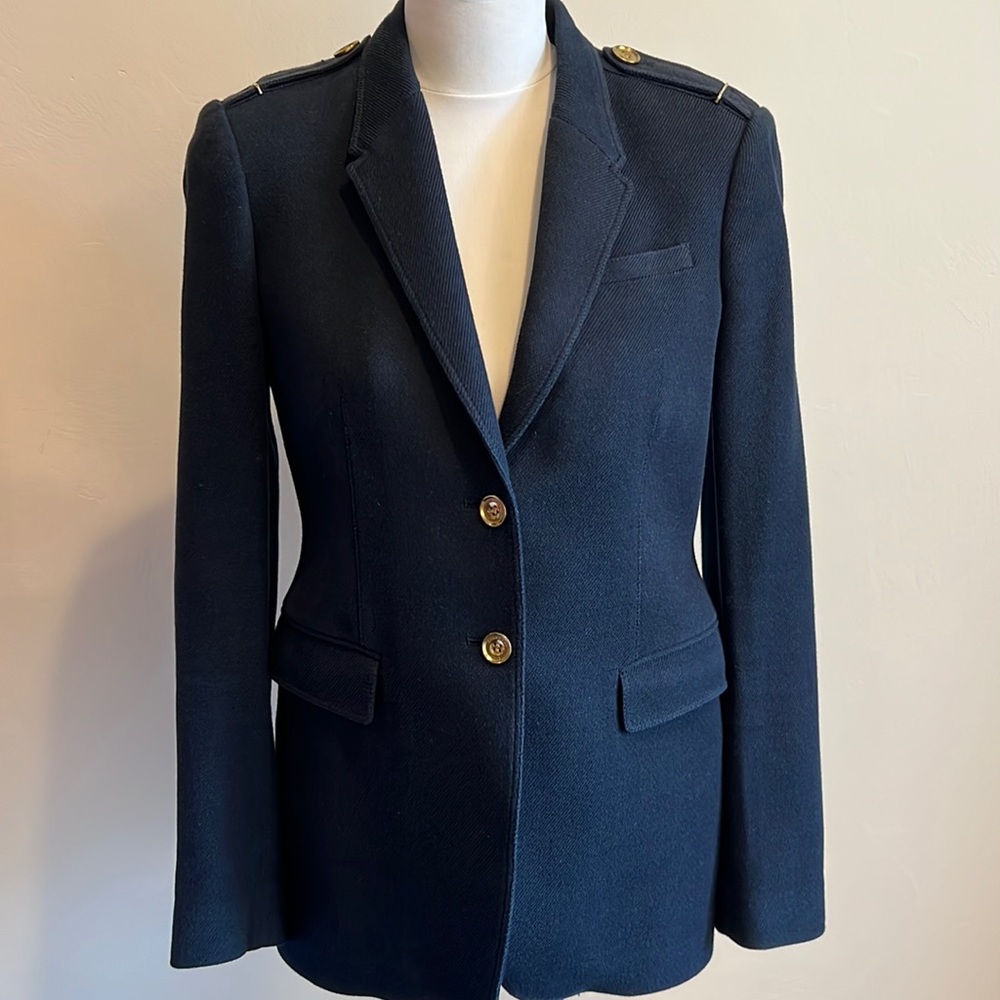 Navy Cotton Burberry Brit Blazer w/Gold Hardware